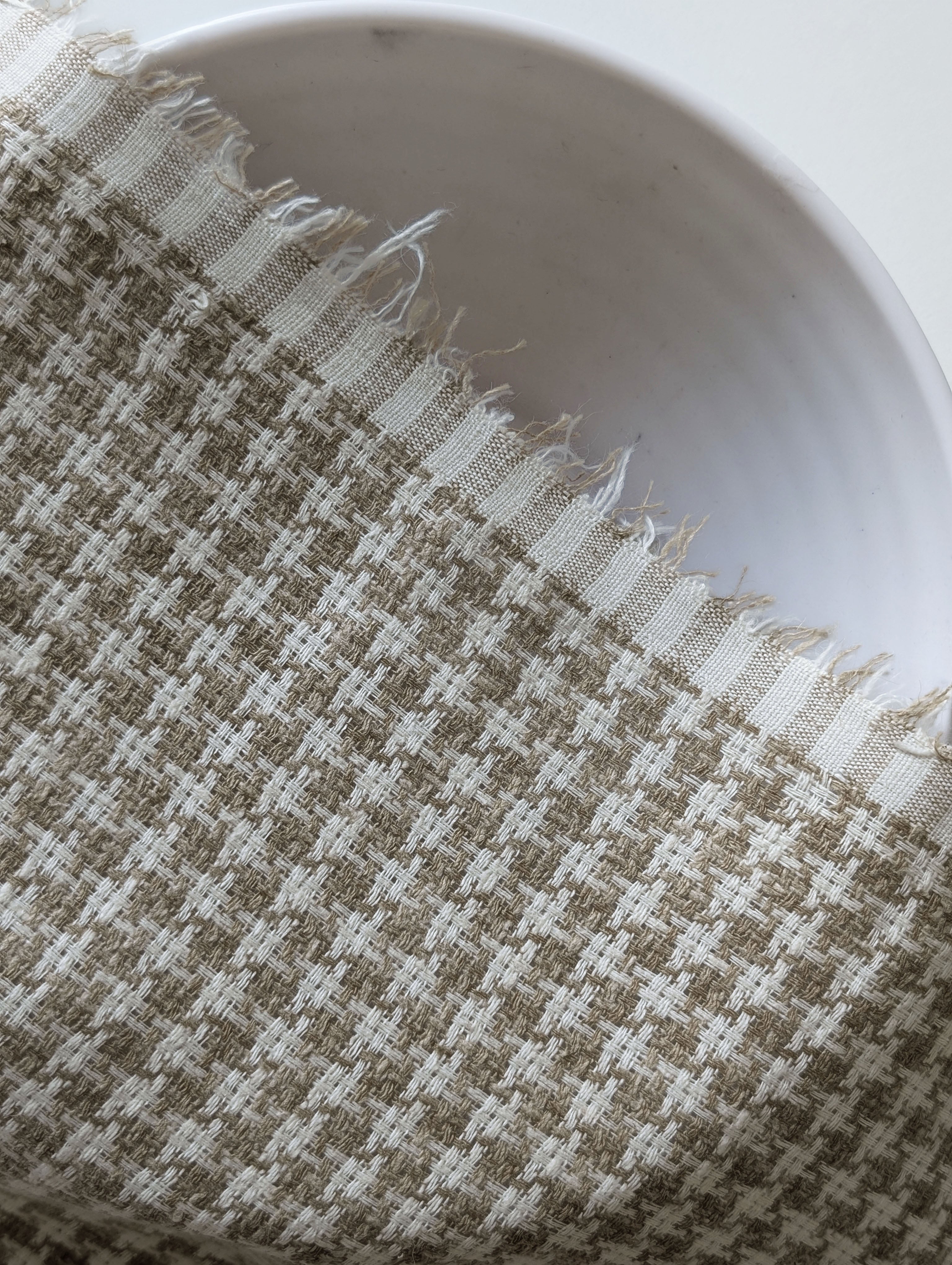 Beige Geometric Loom Textured Blended Cotton Yarn Dyed Fabric 56"